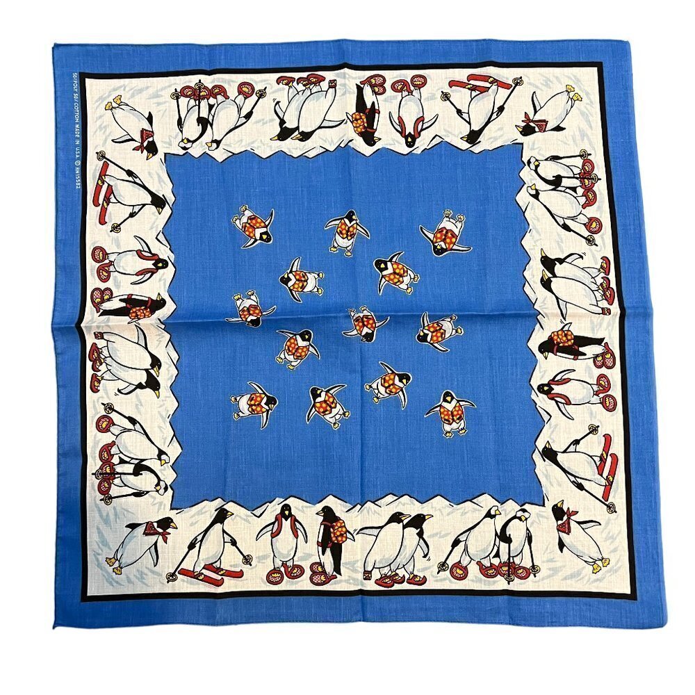 Springs Industries Skiing Snow Shoes Penguins Scarf Anthropomorphic Made in USA
